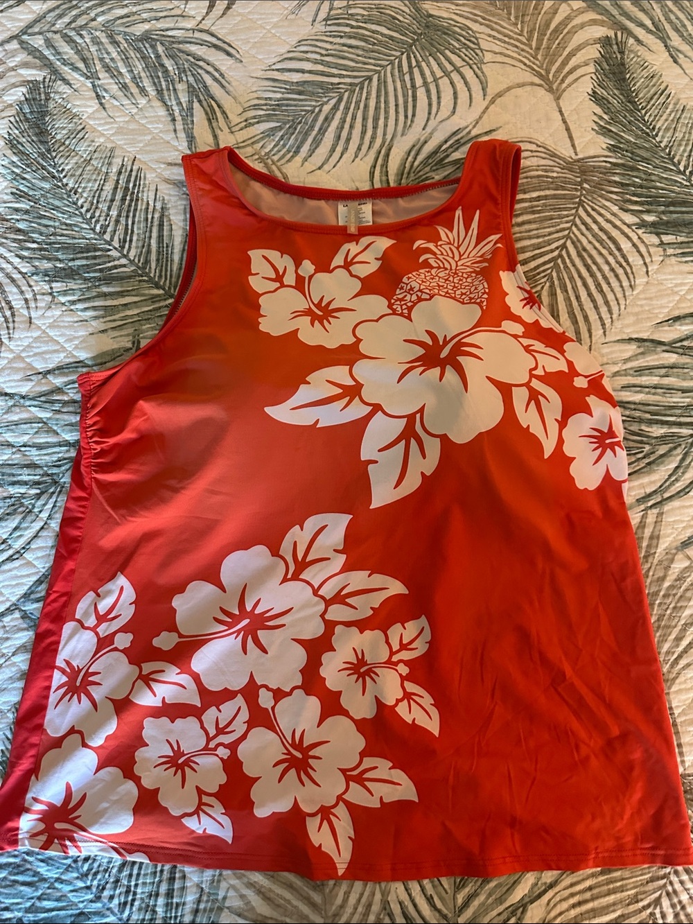 Lands End Red Floral Swim Top